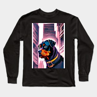 Rottweiler In Futuristic City Long Sleeve T-Shirt